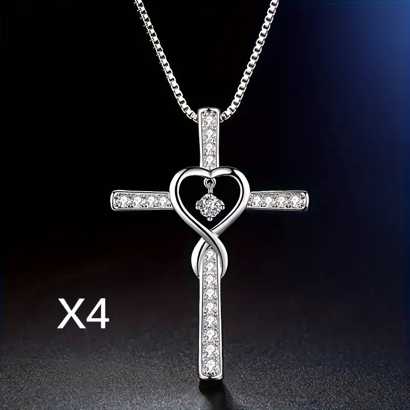 Aerba 2PCS 925 Sterling Silver Women's Chain Necklace With Cross Pendant, Hypoallergenic Necklace Gift Fashion Cross Religious Belief Inlaid Zircon Pendant