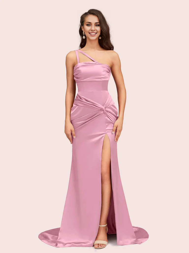 AerbaDress Bridesmaid Dresses Mermaid One Shoulder Unique Side Slit Soft Satin