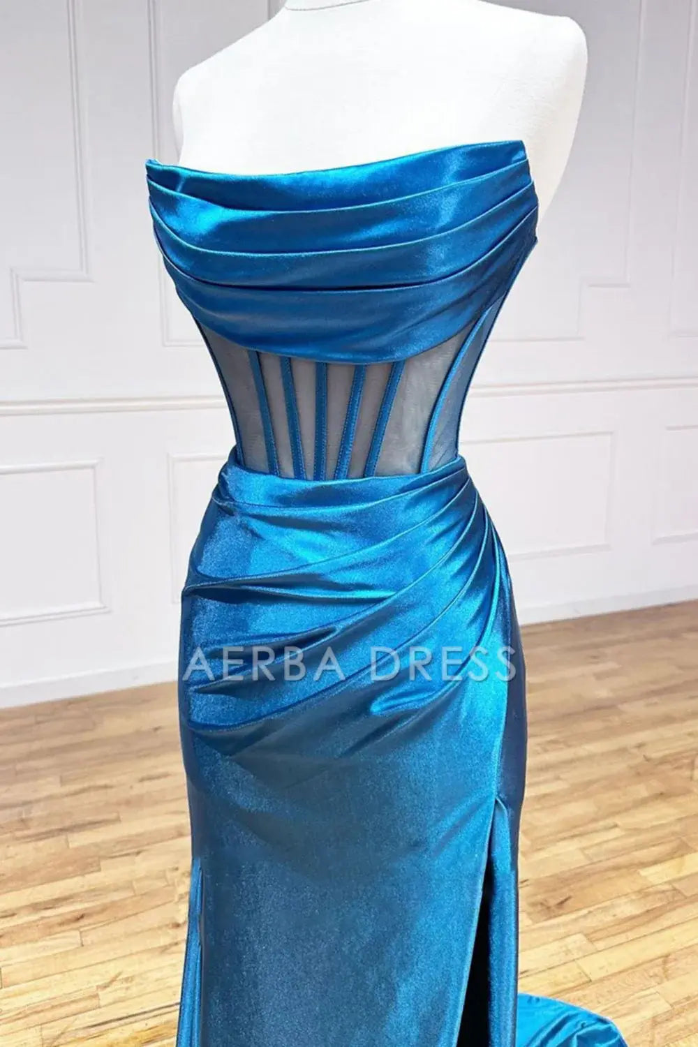 AERBA DRESS Formal Wear Dresses Elegant Mermaid Strapless Sweep Train Satin With Split And Pleating Prom Dress