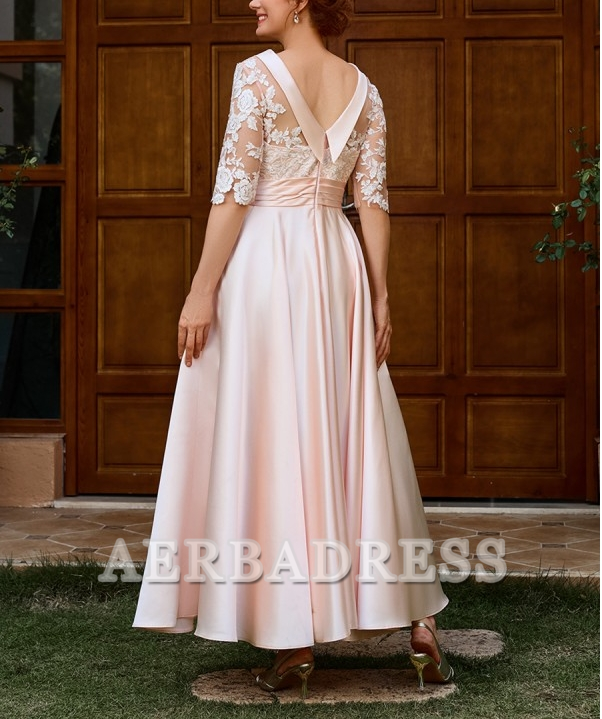 AERBA DRESS A-line Appliques Lace Ankle-Length Satin 1/2 Sleeves Elegant Dignified Dress Mother of the Bride Dress