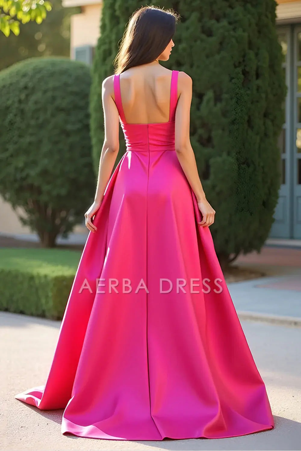 AERBA DRESS Formal Wear Dresses Elegant A Line Square Neck Pleated Backless Simple Long With Slit Prom Dress