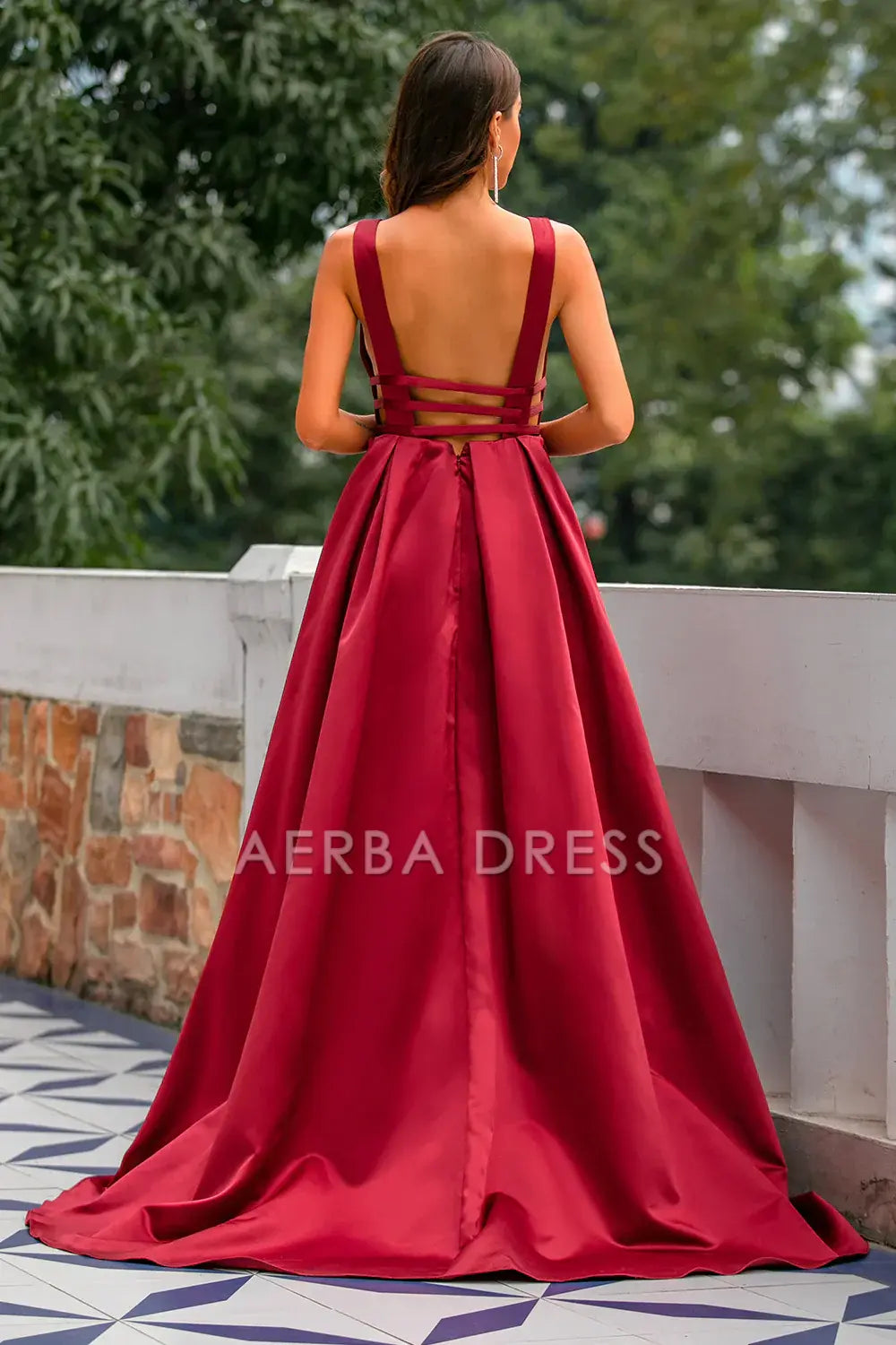 AERBA DRESS Formal Wear Dresses Charming Deep V Neck Backless Sexy Sweep Train Prom Dress