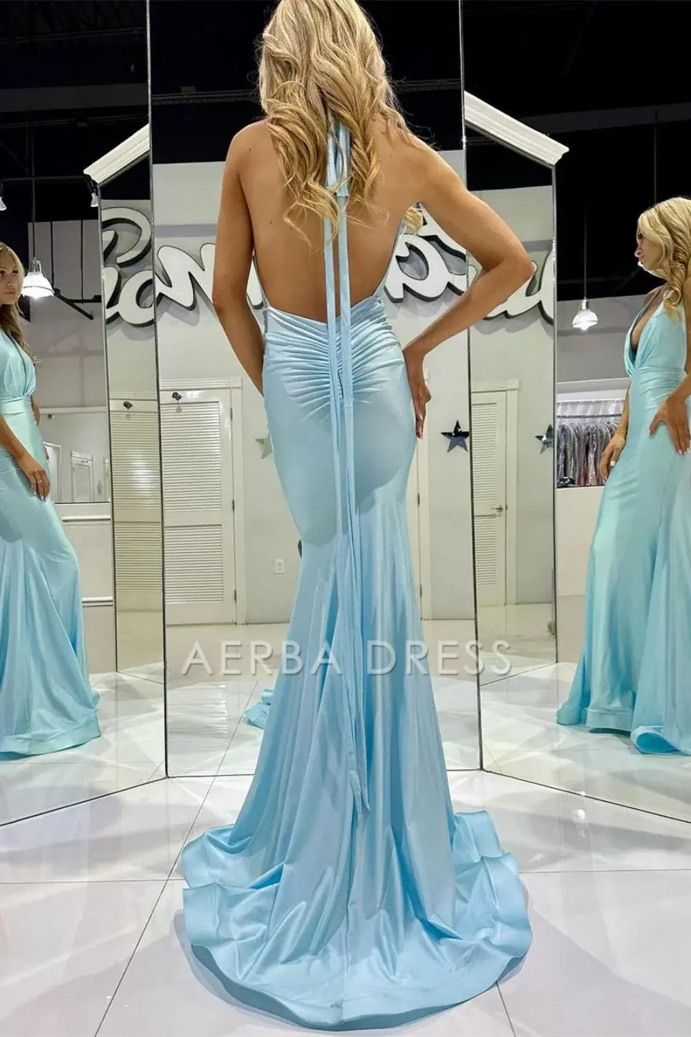 AERBA DRESS Formal Wear Dresses Trendy Mermaid Halter Neck Pleated Backless Long Sexy Prom Dress