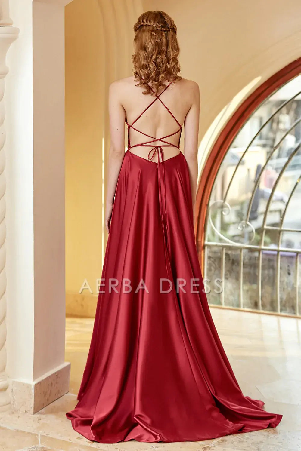 AERBA DRESS Formal Wear Dresses Elegant A Line V Neck Spaghetti Straps Backless Simple Prom Dress