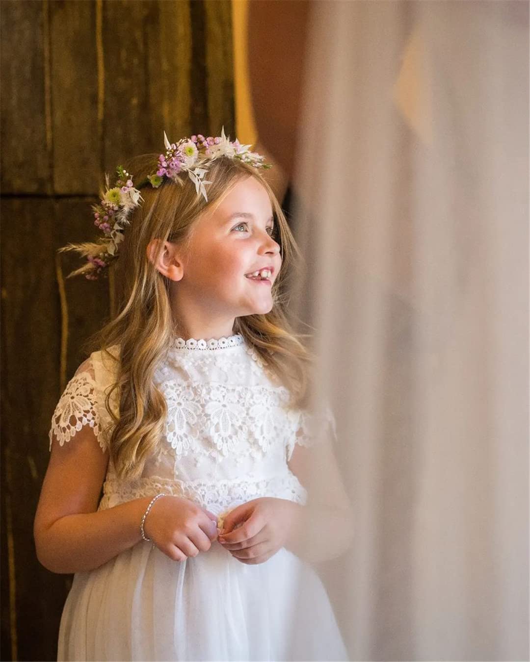 AERBA DRESS Wedding Flower Girl Dresses Boho Bohemian Rustic Communion Lace A-Line Tulle Dresses