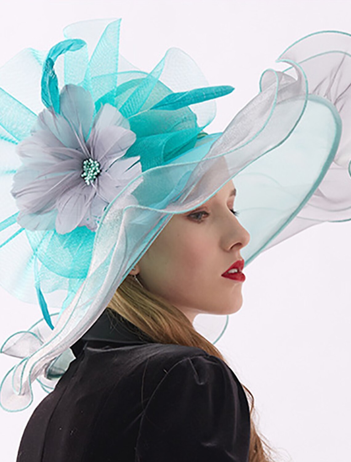 AerbaDress Fascinators Hats Headwear Organza Polyester / Polyamide Bucket Hat Straw Hat Sun Hat Casual Holiday Melbourne Cup Cocktail Royal Astcot Vintage Style Elegant With Feather Appliques Headpiece Headwear