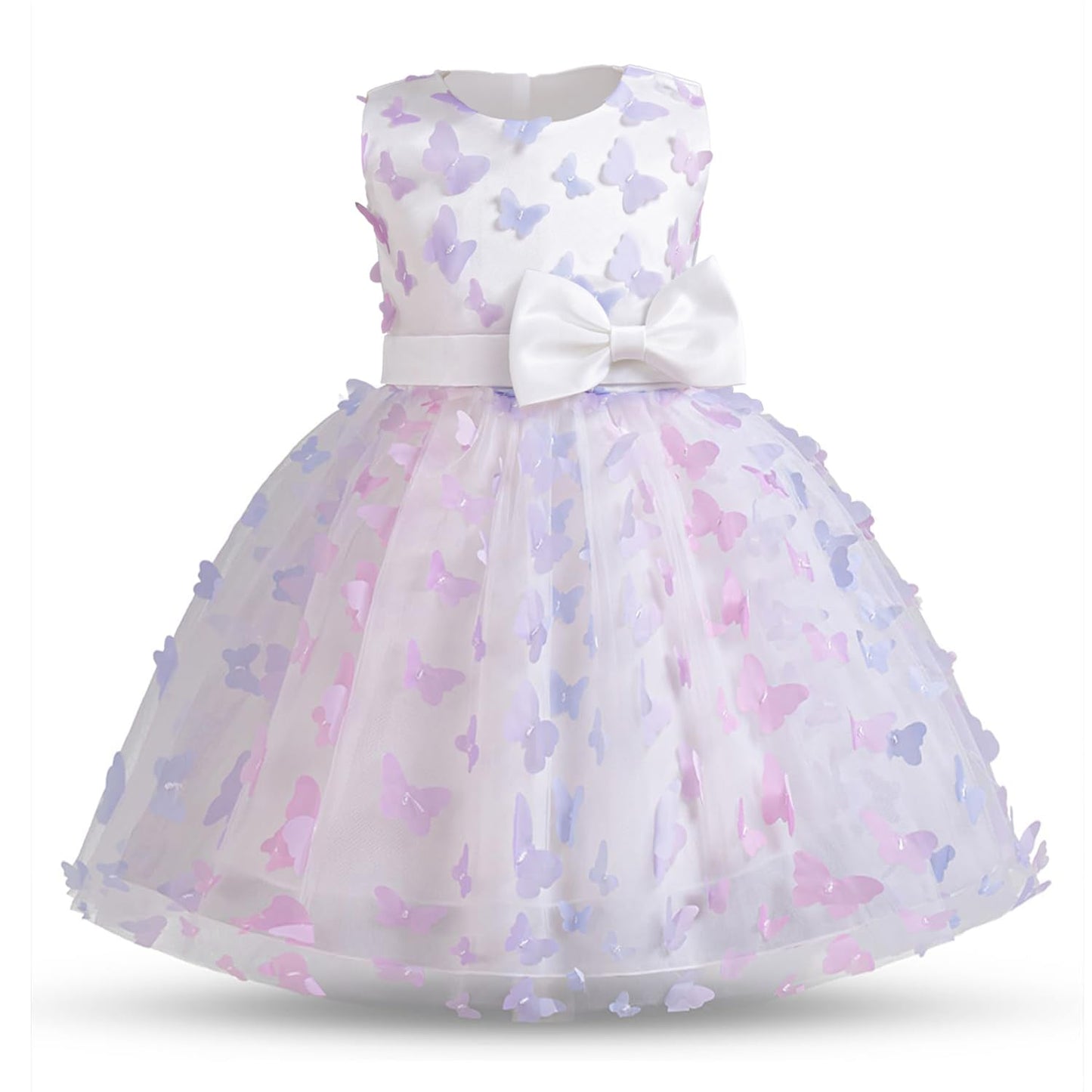AERBA DRESS Wedding Flower Girl Dresses Round Neck Dimensional Butterfly Bow Kids Party Wedding Dresses