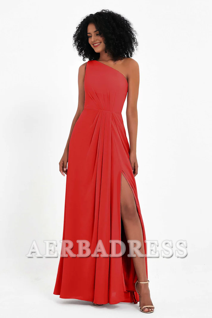 Aerba Dress Bridesmaid Dresses Chiffon A-Line One Shoulder Sleeveless Side Fork Exquisite Simple Dresses Wedding Guest Dresses