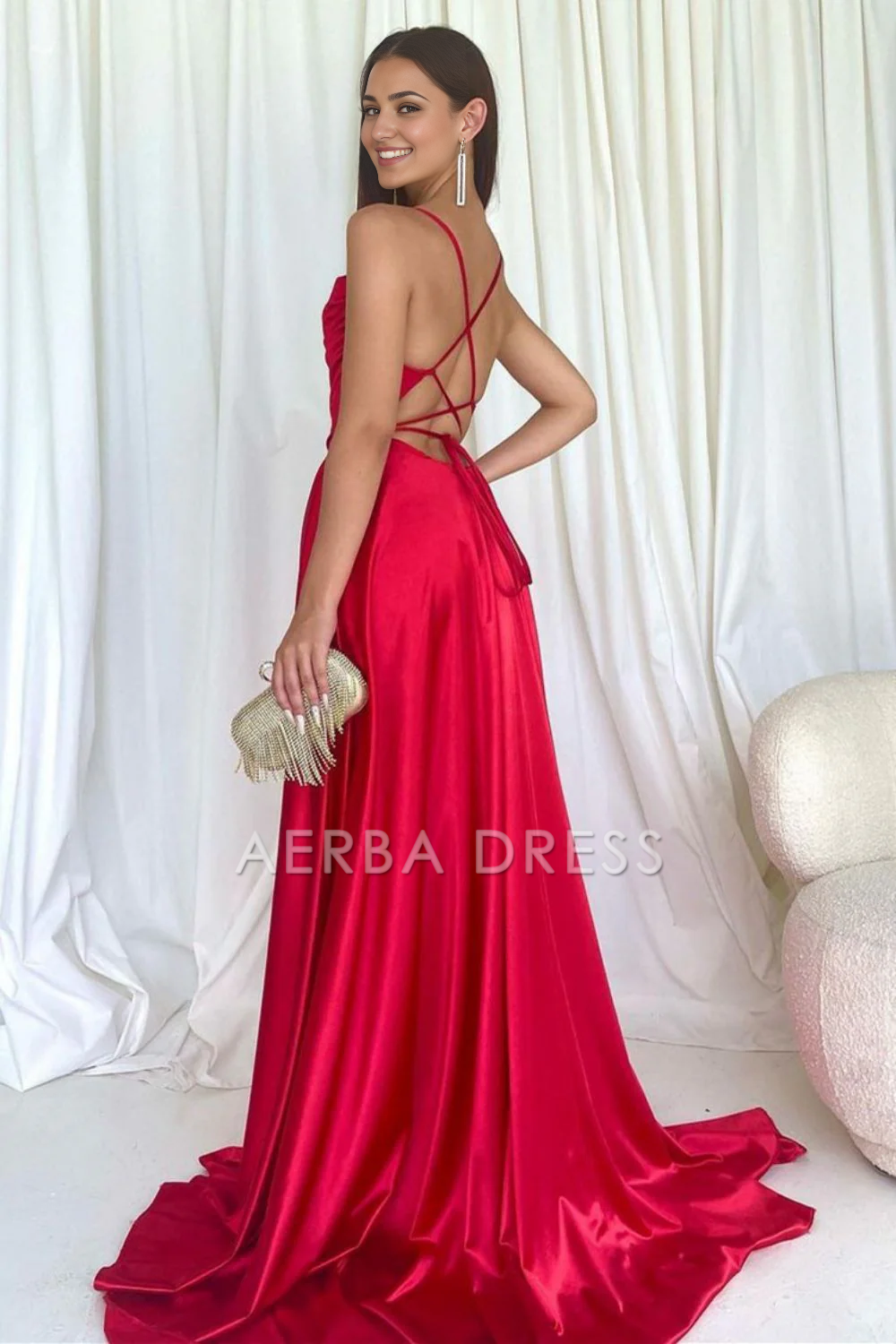 AERBA DRESS Formal Wear Dresses Simple A Line Spaghetti Straps Long Backless Criss Cross Elegant Prom Dress