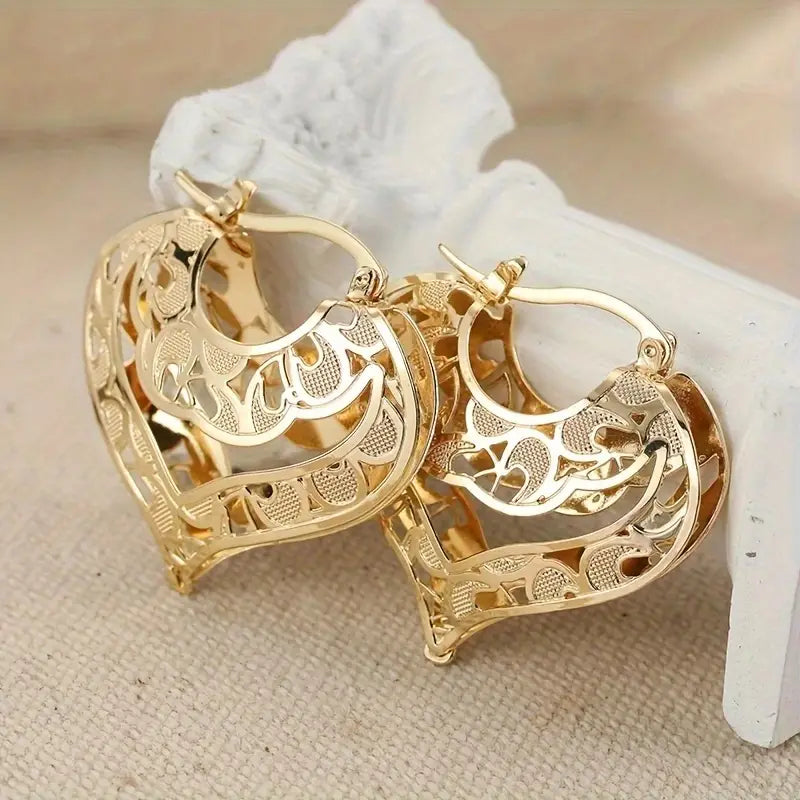 Aerba Trendy 14K Gold Plated Hollow Out Heart Hoop Earrings For Women, Trendy Ear Jewelry Accessories Wedding Birthday Gift