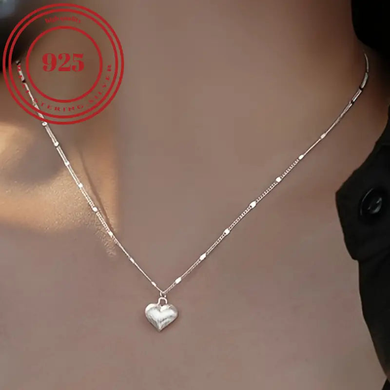 Aerba 925 Sterling Silver Platinum Plated Heart Pendant Necklace - Unique Minimalist Design, High-End, Versatile, and Durable - Perfect for Everyday Wear, Collarbone Chain Accessories, and Thoughtful Gifts for Men and Women