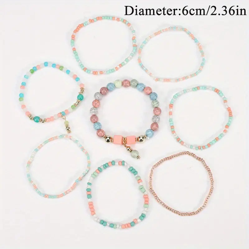 Aerba 6-Set Vibrant Bohemian Bead Stackable Charm Bracelets - Multilayered Stretchy Bangle Jewelry Sets with Comfortable Fit, Colorful Mosaic Seeds Beads, Ethnic-Inspired Design - Perfect Gift for Women, Men, Girls, Boys, and Teens