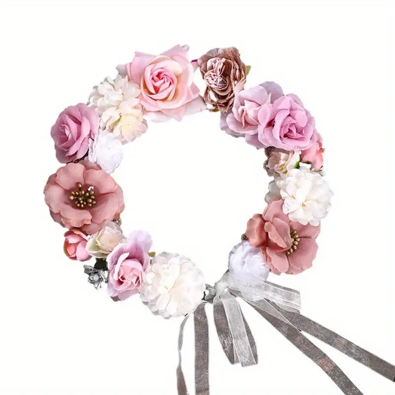 Aerba 1pc Fabric Rose Wreath Hair Band, Artificial Bridal Wreath Headdress for Wedding Prom Photography Party