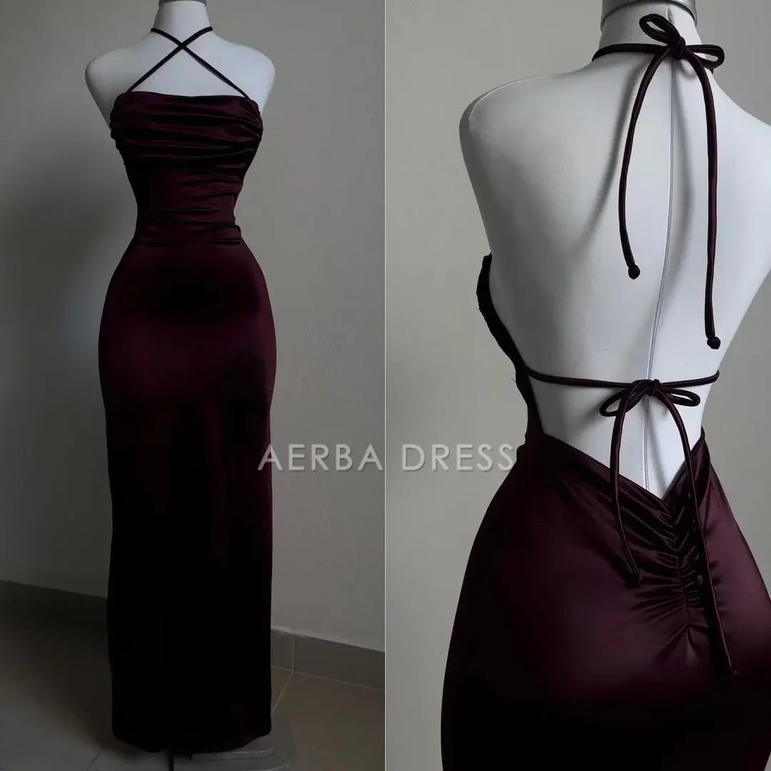 AERBA DRESS Prom Dress Mermaid Halter Pleated Backless Sheath Long Youthful Fashion Formal Wear Dresses