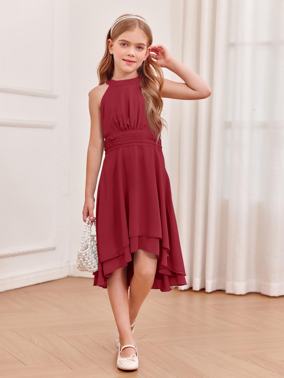 AERBA DRESS Wedding Flower Girl Dresses A-Line Chiffon Flowy Dresses Asymmetrical with Ruffles Sleveless Party Dress