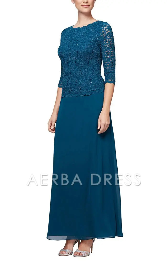 AERBA DRESS Mother of The Bride Dress Petite Long Gown with Sequin Lace Bodice Chiffon Skirt Elegant Wedding Guests Dresses