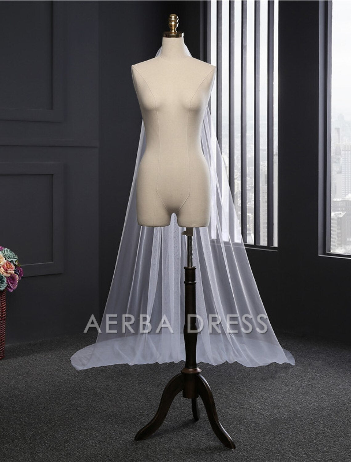 Aerba Dress High Quality One-tier Cut Edge Wedding Veil Chapel Veils with Flower Comb Tulle Angel cut Waterfall Fantastic Veil