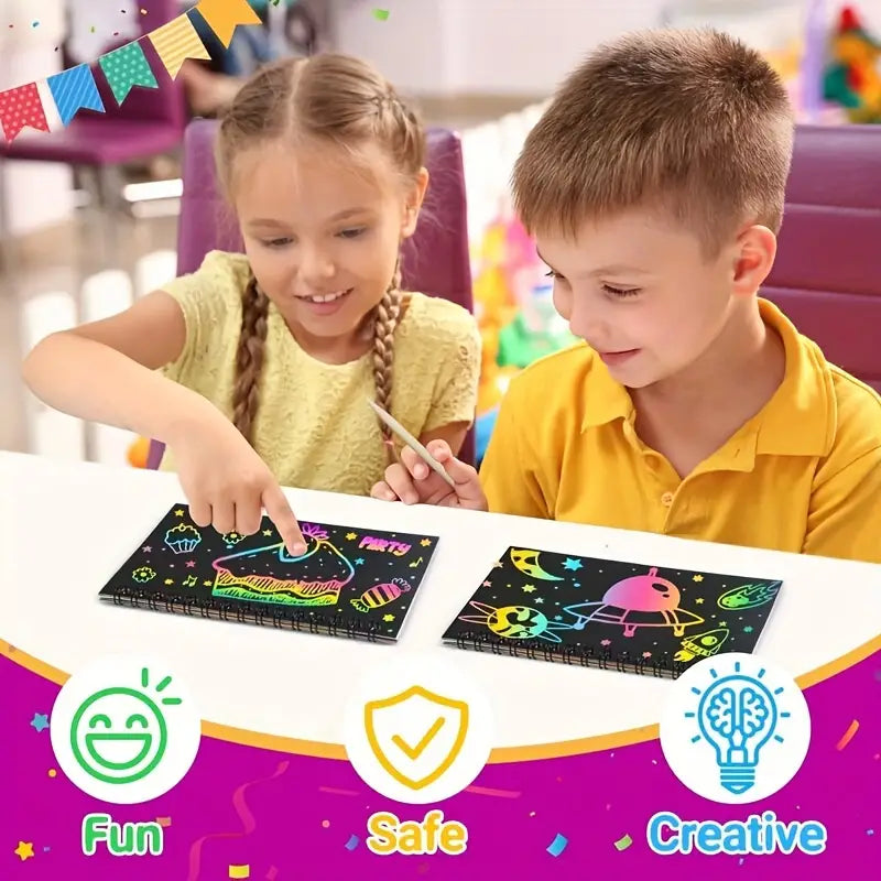 Aerba 16 Packs of Vibrant Rainbow Scratch Art Craft Notebook - High-Quality Paper Craft Project for Kids - Perfect Gift for Girls and Boys on Christmas and Birthdays, Encourages Imaginative Play and Creative Activities