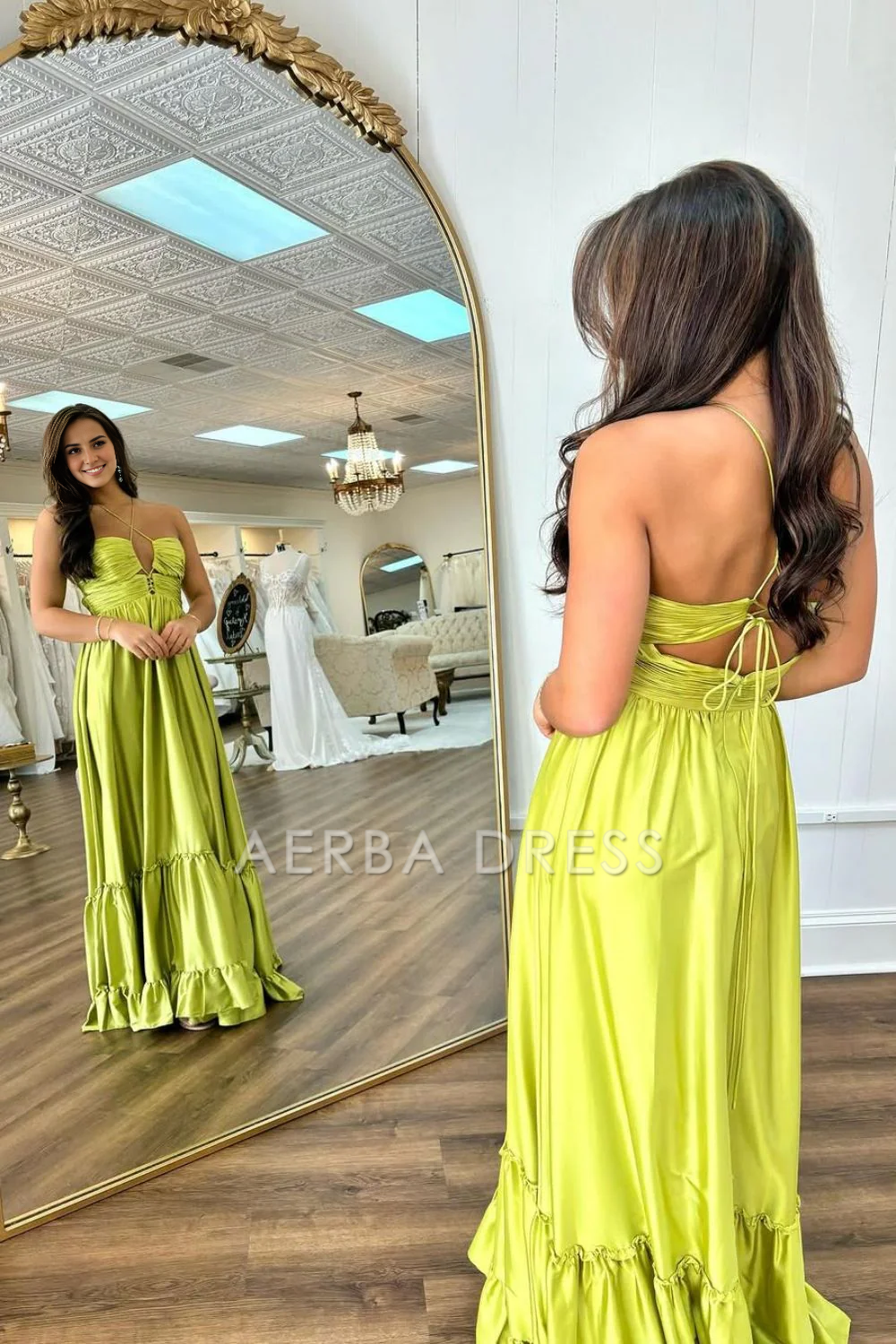 AERBA DRESS Formal Wear Dresses Chic A-Line Spaghetti Straps Backless Lace Up Long Satin Elegant Prom Dress