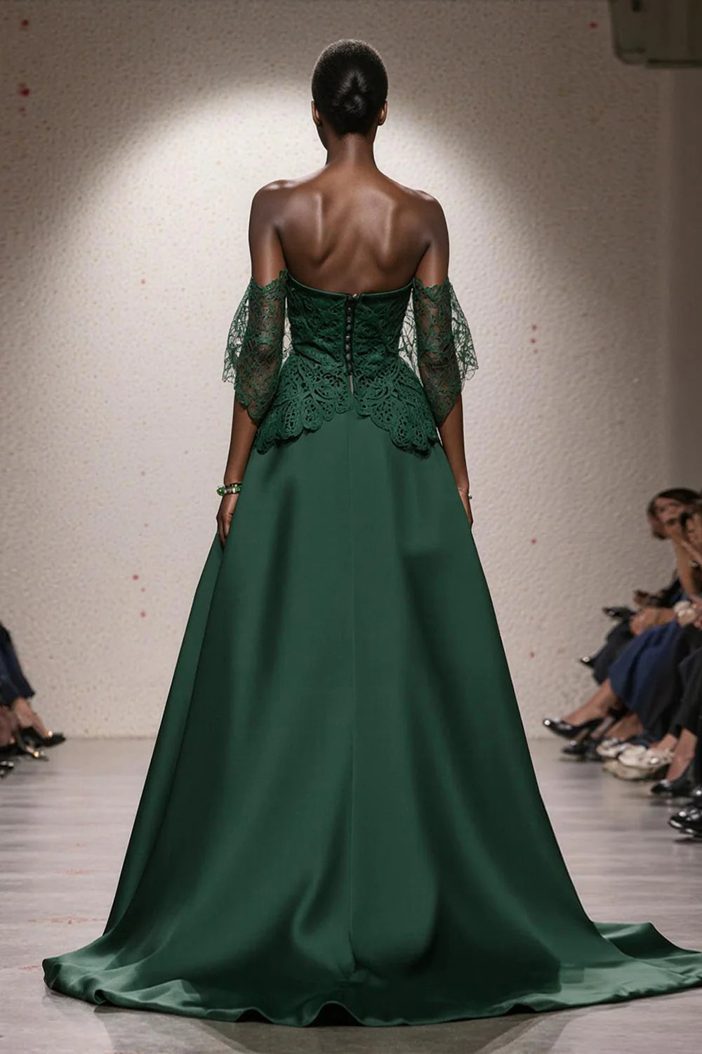 High Grade Dark Green Satin A Line Off the Shoulder Sweetheart Neckline with Lace Backless Fashion Long Formal Dress Hot Sale Evening Dress