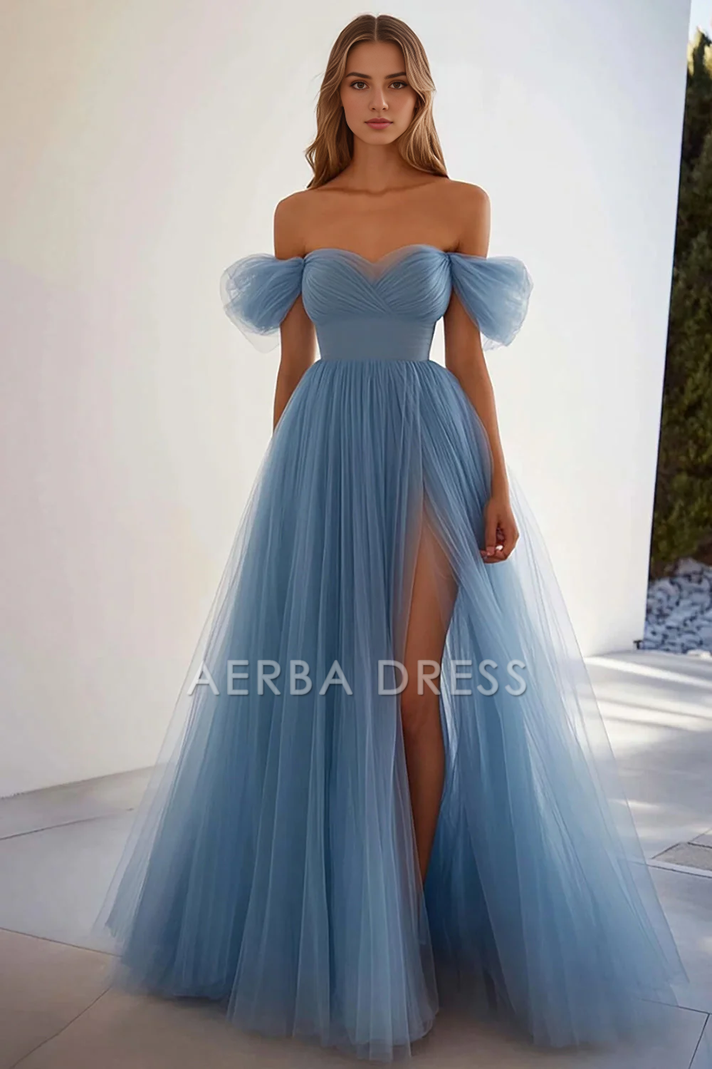 AERBA DRESS Formal Wear Dresses Sweetheart Off Shoulder A Line Pleated Tulle Long Slit Elegant Prom Dress