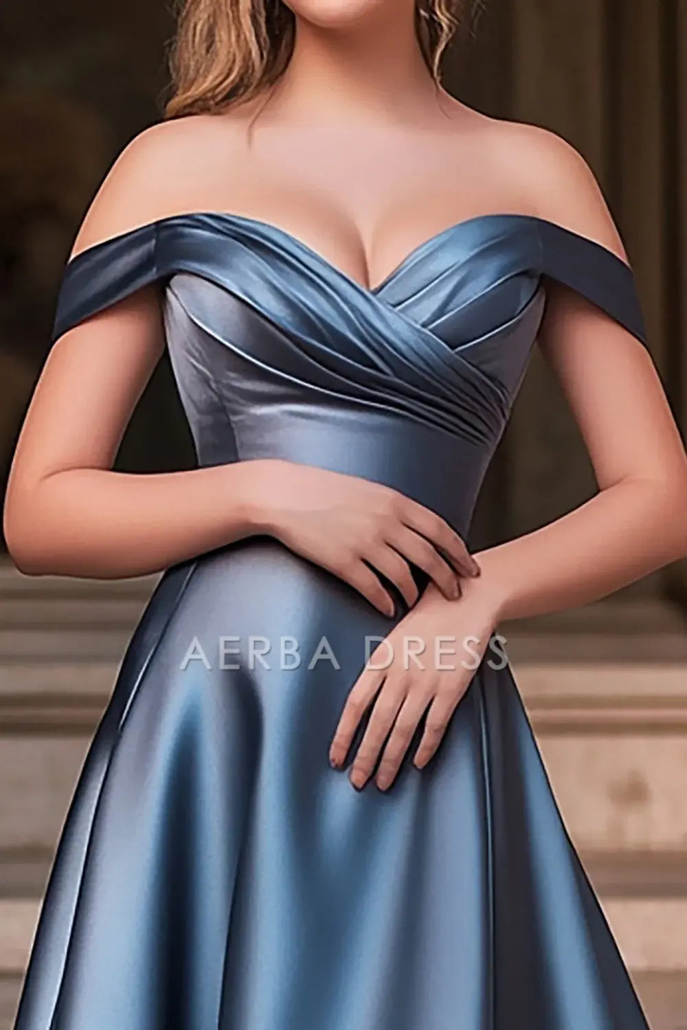 AERBA DRESS Formal Wear Dresses A Line Off The Shoulder Pleated Satin Long Fashion Prom Dress