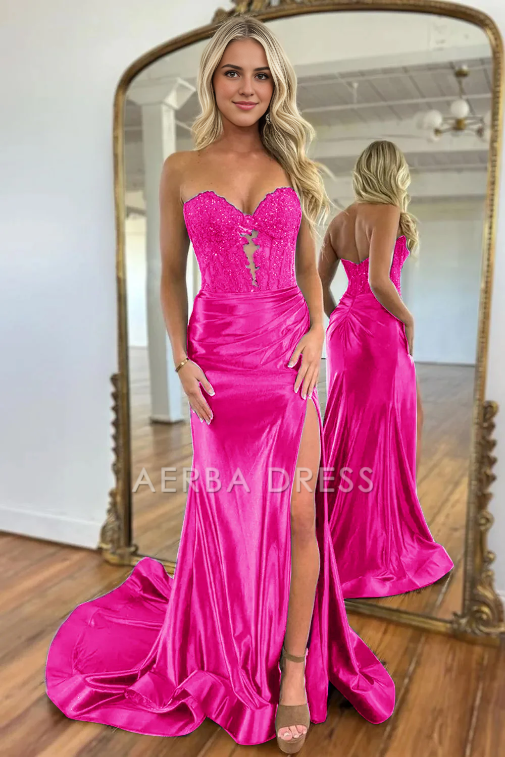 AERBA DRESS Formal Wear Dresses Sweetheart Mermaid Long Satin Pleated With Split Elegant Prom Dress
