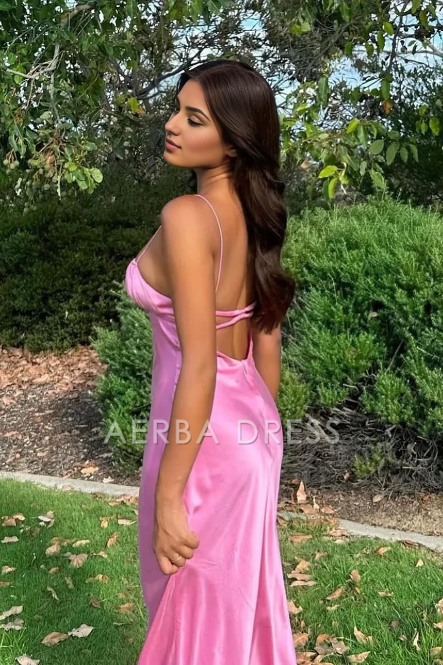 AERBA DRESS Formal Wear Dresses Simple Sheath Spaghetti Straps Long with Backless Fashion Prom Dress
