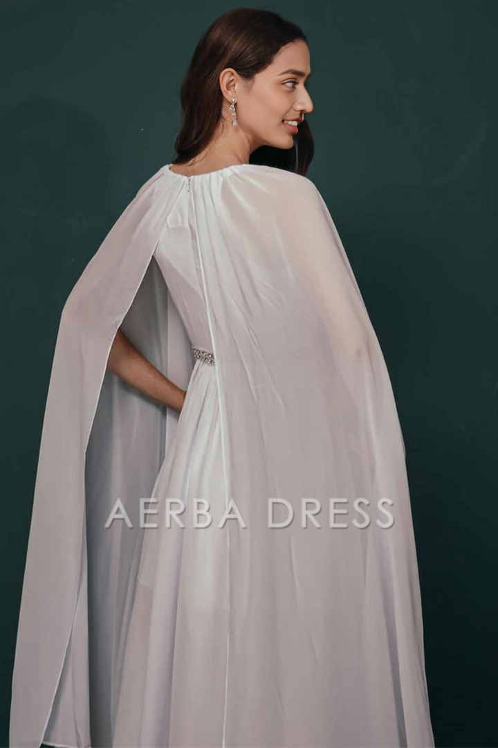 AERBA DRESS Mother of The Bride Dress Elegant A-line Rhinestone Collar Cloak Sleeves Chiffon Exquisite Sparkle Dresses Wedding Guests Dresses