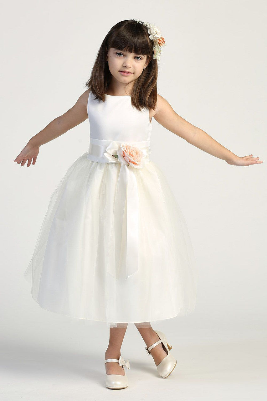 AERBA DRESS Wedding Flower Girl Dresses A Line Sleeveless Bodice Removable Flower Tulle Princess Dress
