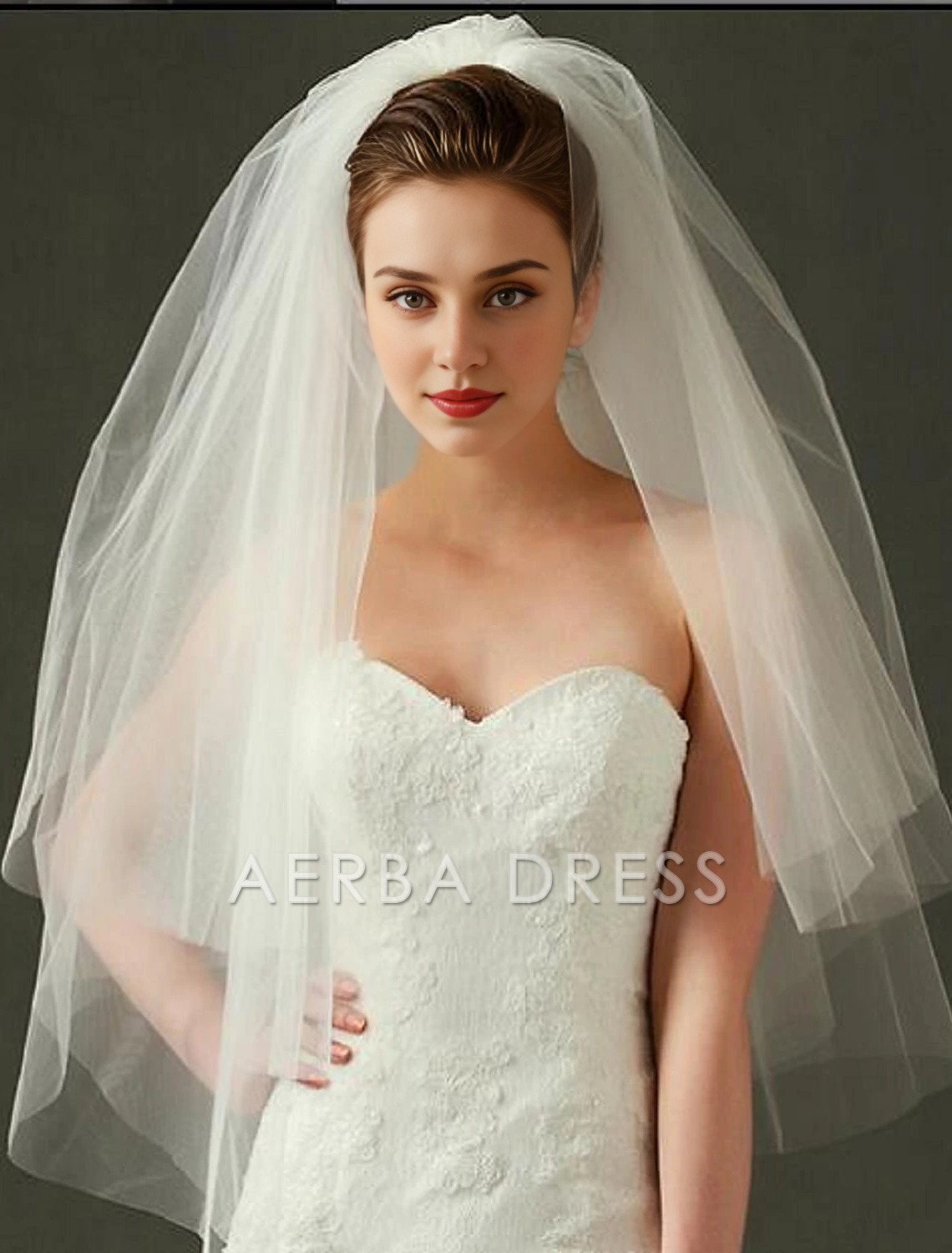 Aerba Dress High Quality Two-tier Cut Edge Wedding Veil Blusher Veils Fingertip Veils Tulle dress to impress Romantic Veil