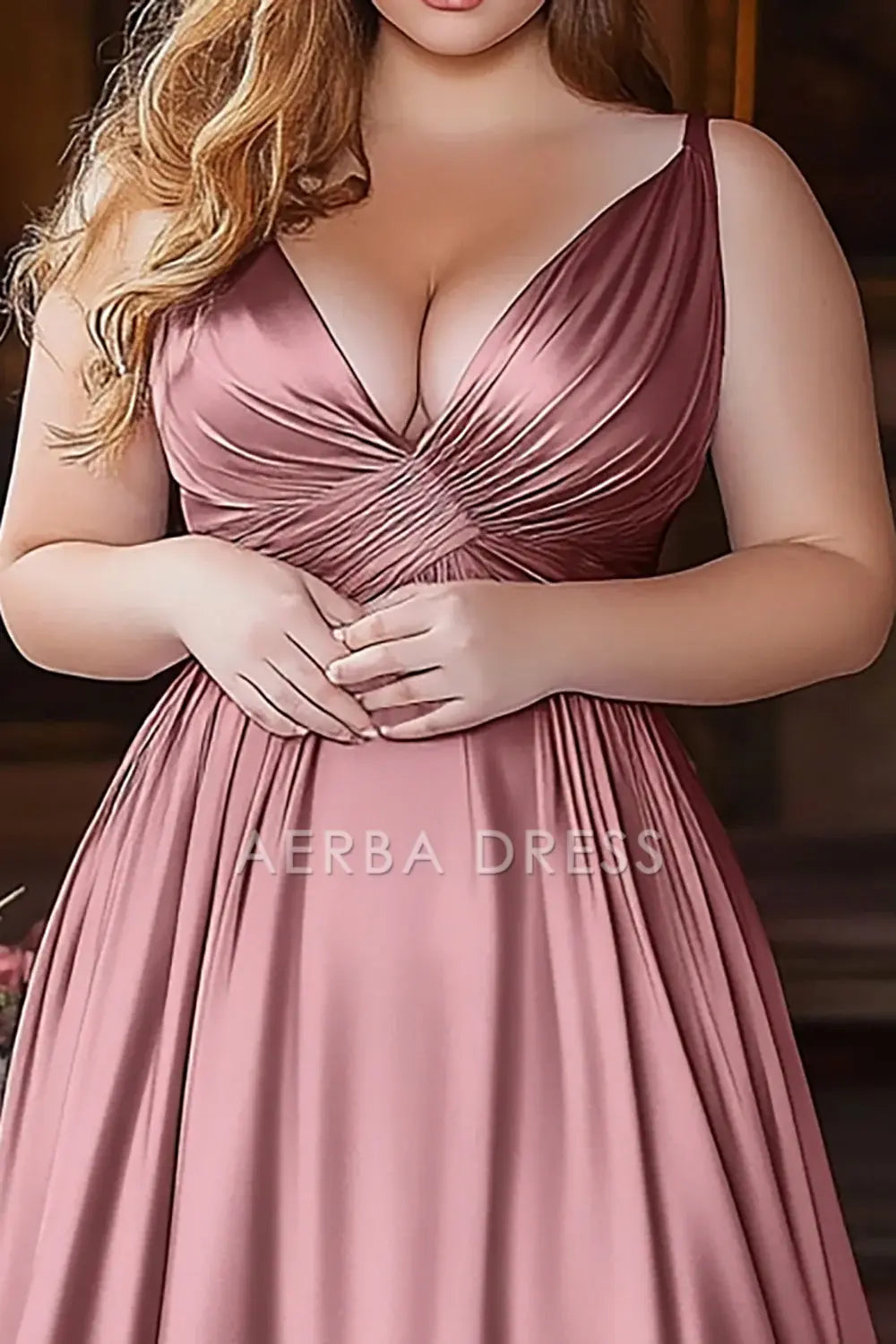 AERBA DRESS Formal Wear Dresses Elegant A Line Deep V-Neck Ruched Satin Exquisite Long Prom Dress