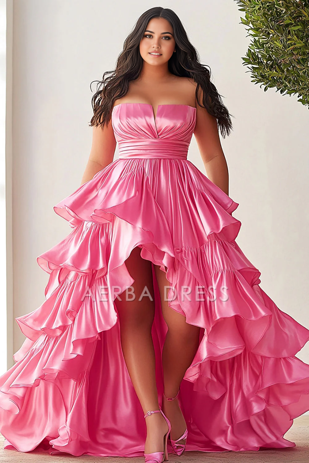 AERBA DRESS Formal Wear Dresses Strapless A Line Ruffles High Low Plus Size Prom Dress