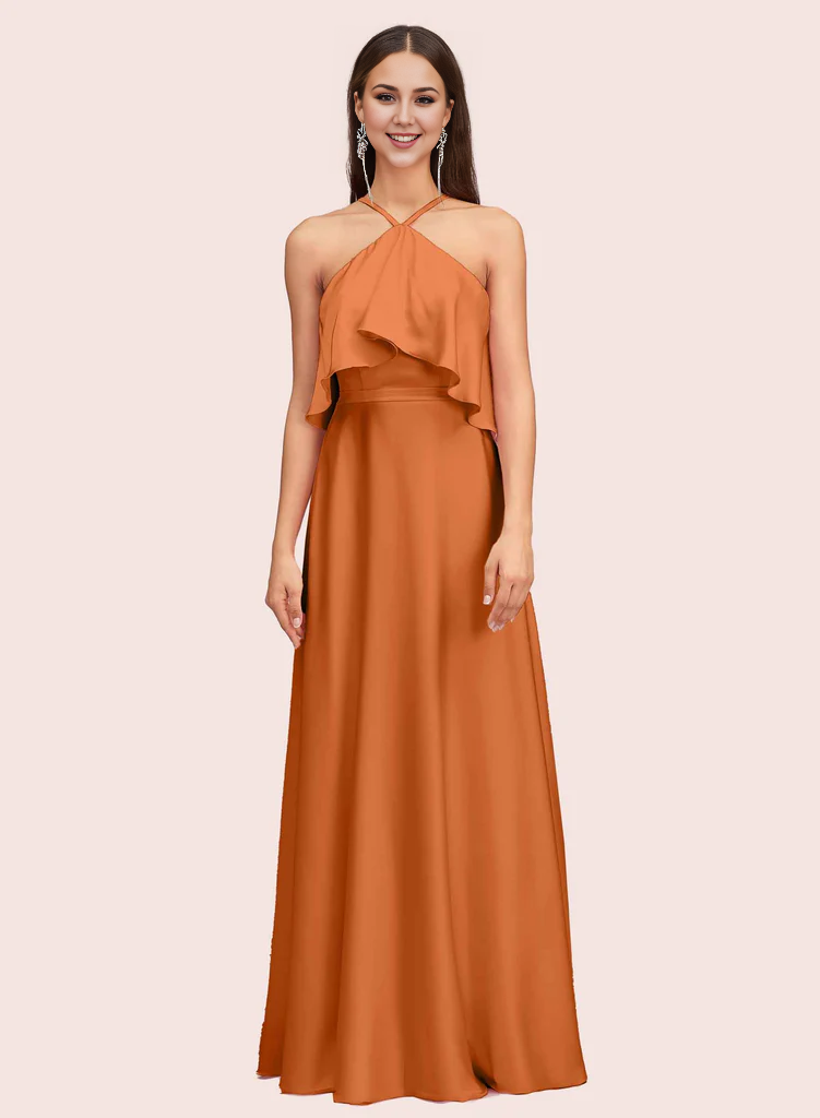 AerbaDress A-Line Halter Sleeveless Soft Satin Bridesmaid Dresses