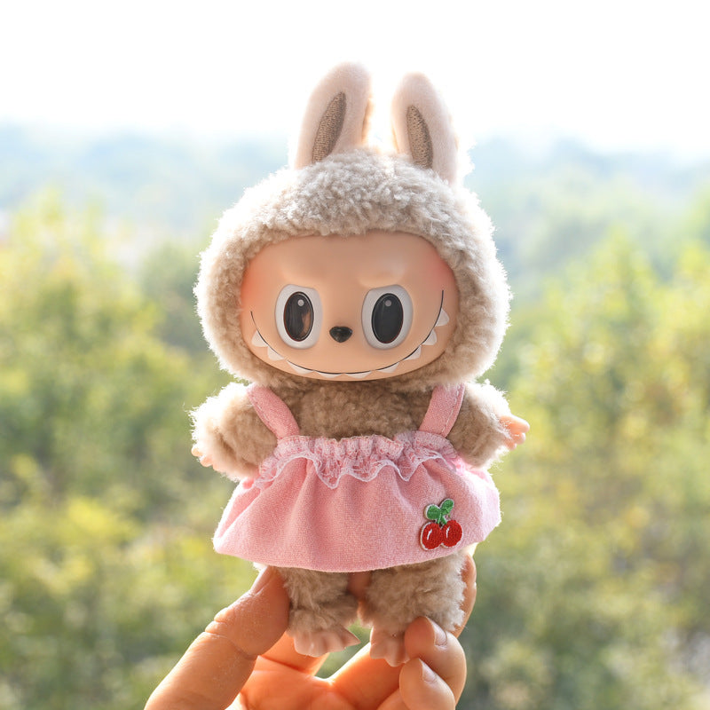 Handmade Labubu Outfit Dress Set for Spring and Summer Pink Cherry Strap Skirt (not including dolls)