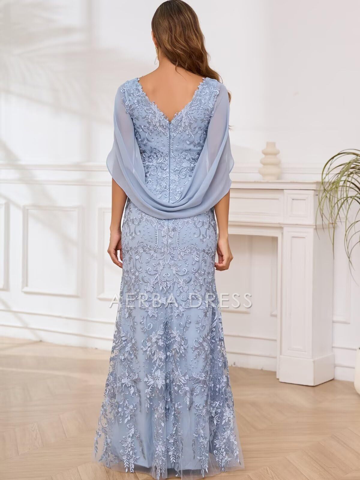 AERBA DRESS Mother of The Bride Dress Mermaid V Neck Lace Long Dresses Exquisite Evening Gown Cape Sleeves Wedding Guests Dresses