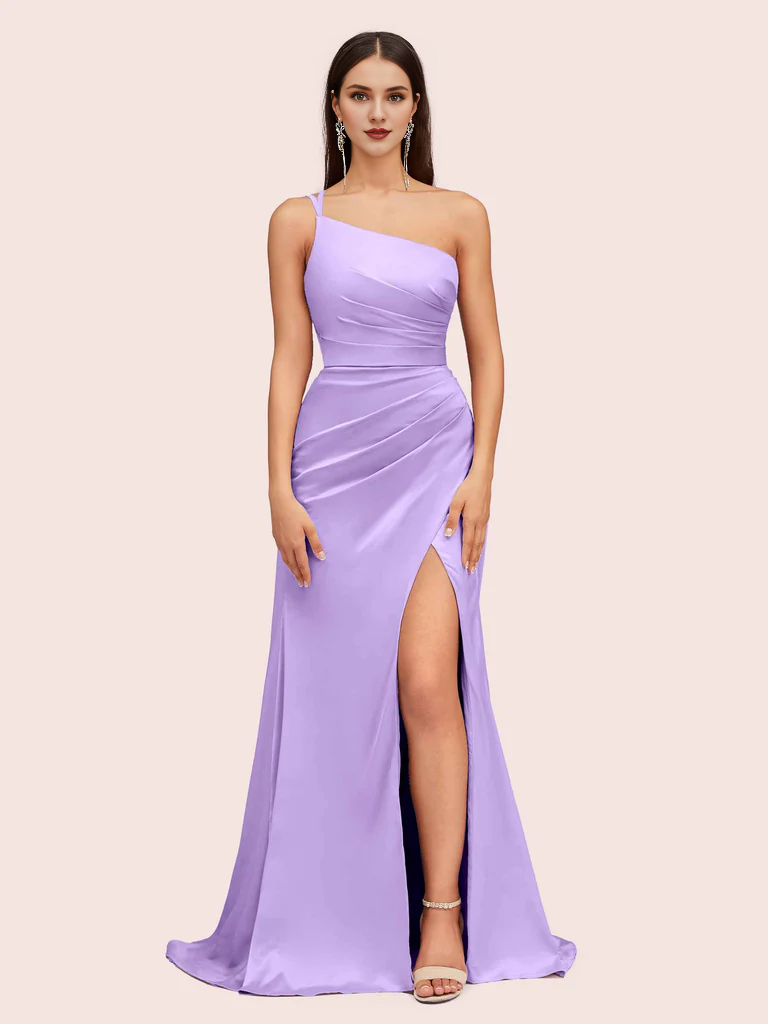 AerbaDress One Shoulder Side Slit Silky Mermaid Bridesmaid Dresses Online