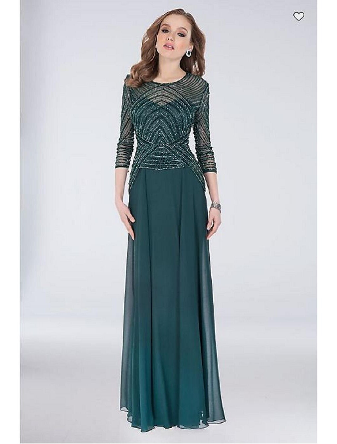 Sheath / Column Mother of the Bride Dress Formal Jewel Neck Floor Length Polyester 3/4 Length Sleeve No with Pleats Beading