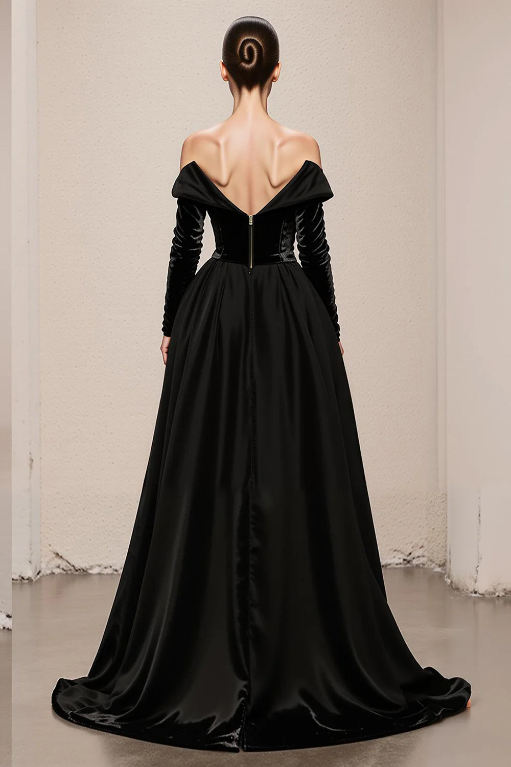 Black Velvet A Line Off the Shoulder Long Sleeves Holiday Party Dress Backless with Slit Elegant Long Formal Dress Hot Sale Evening Dress