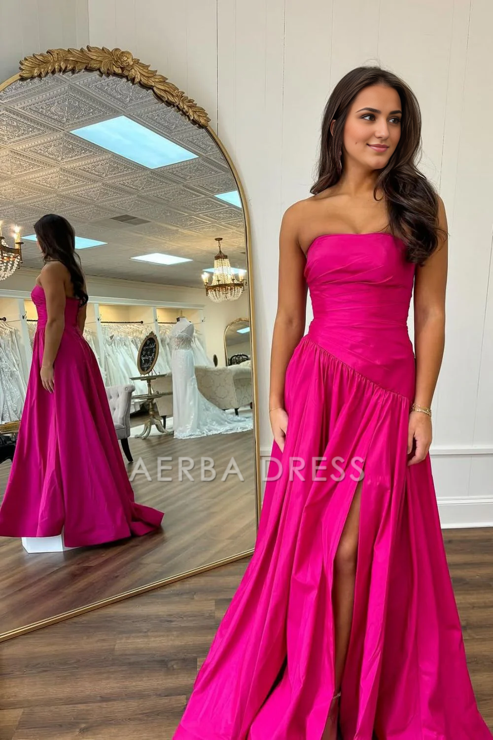 AERBA DRESS Formal Wear Dresses Simple A-Line Strapless Long Satin with Slit Elegant Prom Dress