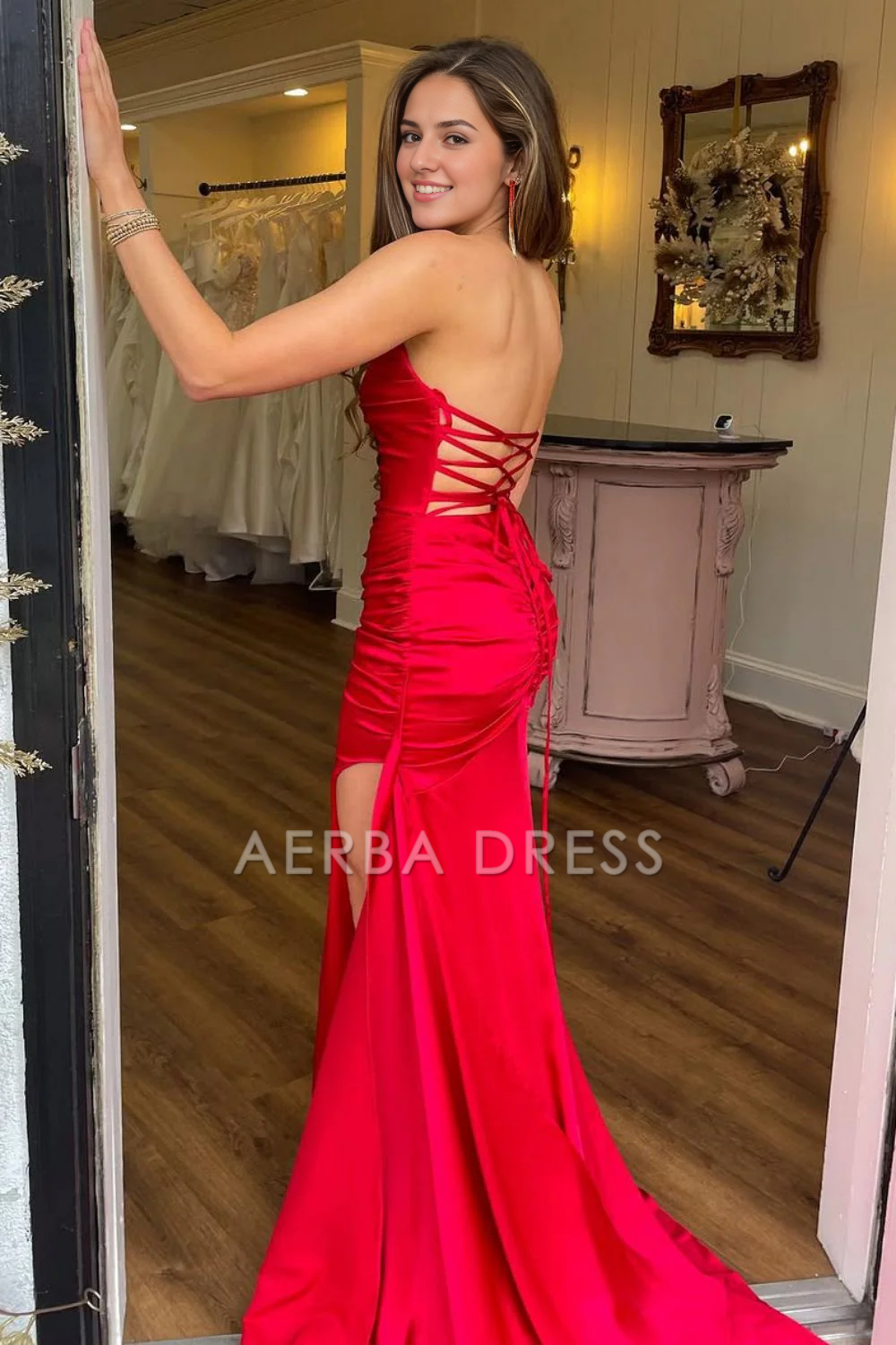 AERBA DRESS Formal Wear Dresses Simple Mermaid Strapless Backless Lace Up Long Satin Elegant Prom Dress