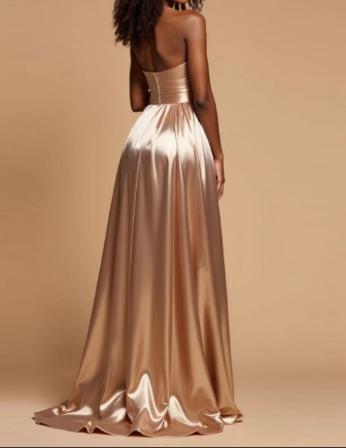 AERBA DRESS Formal Wear Dresses Sexy A Line Halter Sweetheart Pleated Backless Side Fork Long Prom Dress