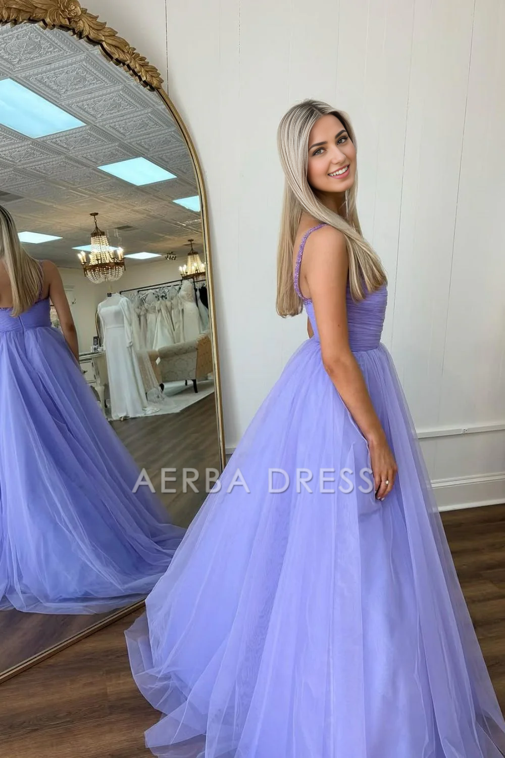 AERBA DRESS Formal Wear Dresses Princess A-Line V Neck Spaghetti Straps Long Tulle Elegant Prom Dress