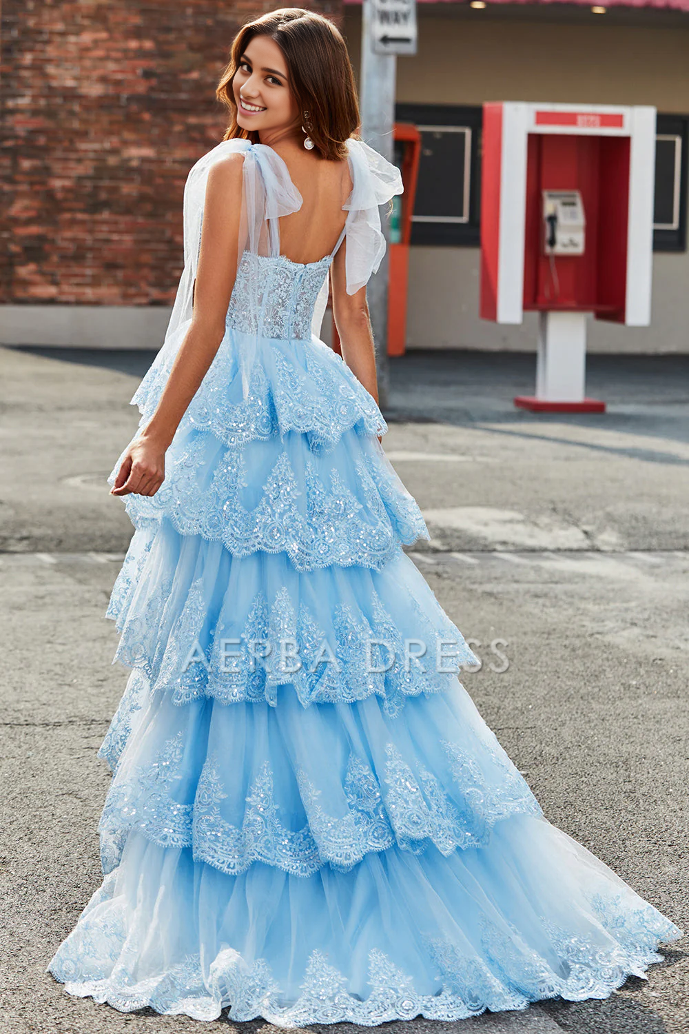 AERBA DRESS Formal Wear Dresses Fashion Tiered Tulle Sweetheart Bow Tie Straps Sequin With Appliques Prom Dress