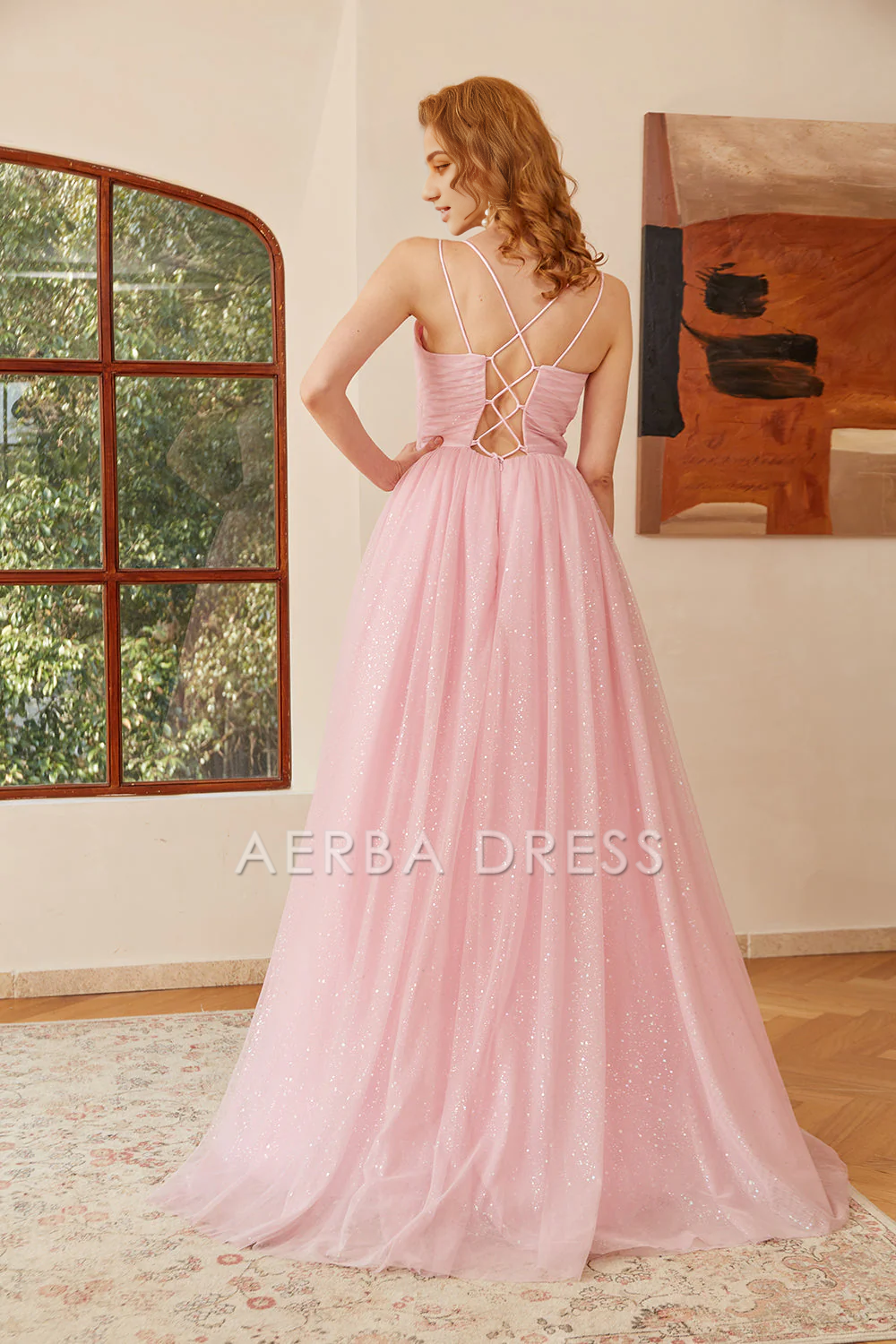 AERBA DRESS Formal Wear Dresses Exquisite Glitter Sweetheart Spaghetti Strap Lace-Up Ruched Backless Long Prom Dress
