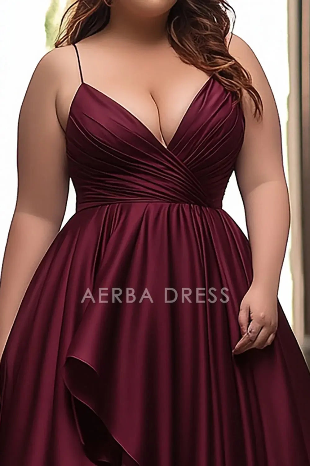 AERBA DRESS Formal Wear Dresses A Line V-Neck Spaghetti Strap Satin Pleated High-Low Charming Prom Dress