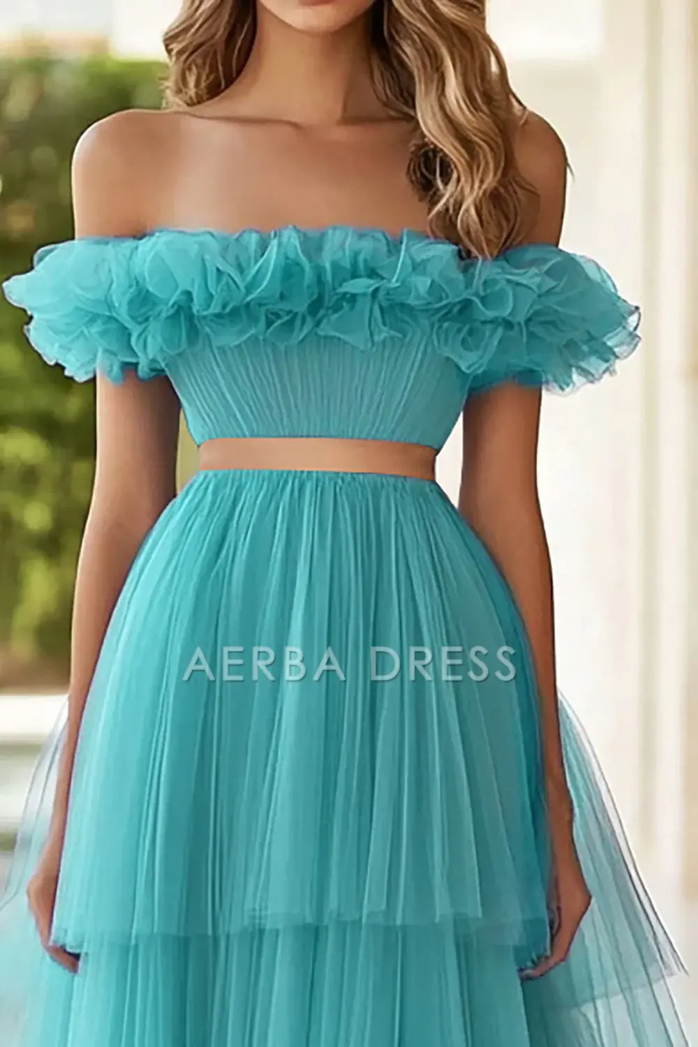 AERBA DRESS Formal Wear Dresses A Line Off The Shoulder Pleated Tulle Tiers High Quality Long Prom Dress