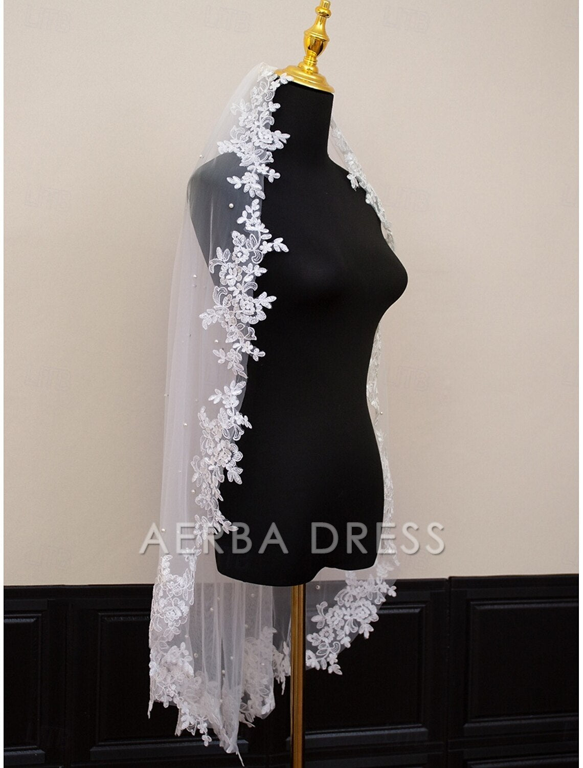 Aerba Dress High Quality One-tier Comtemporary Stylish Wedding Veil Cathedral Veils with Satin Flower Tulle Pearl Veil