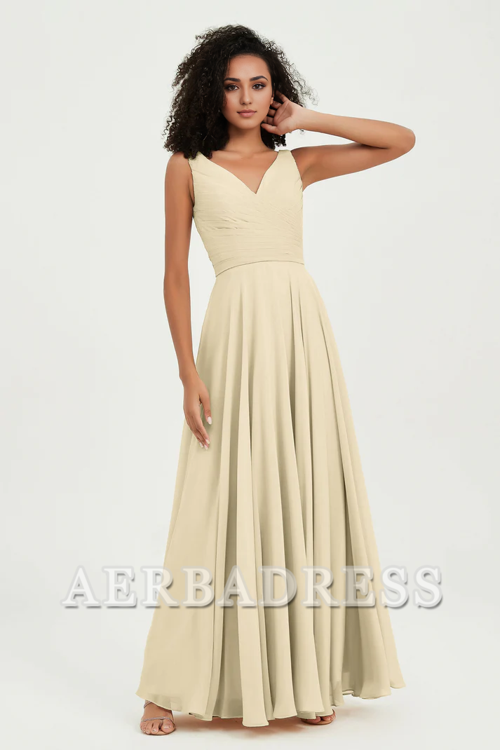 Aerba Dress Bridesmaid Dresses Chiffon A-Line V-Neck Pleated Sleeveless Floor-Length Elegant Simple Dresse Wedding Guest Dresses