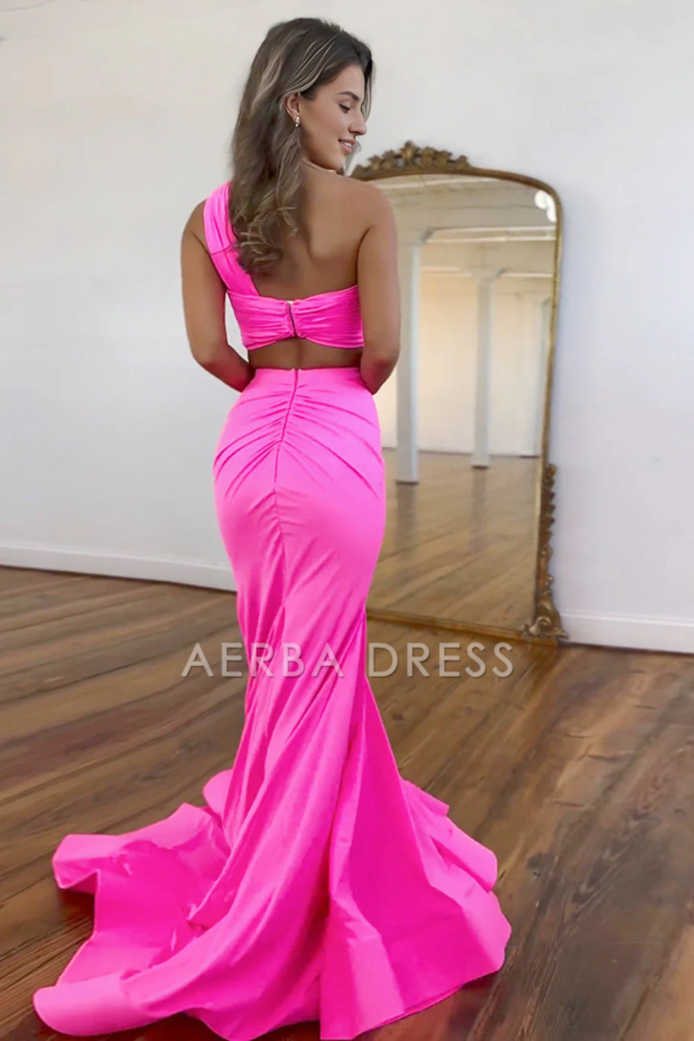 AERBA DRESS Formal Wear Dresses Satin Mermaid One Shoulder Cutout Waist Long Sweep Train Charming Prom Dress